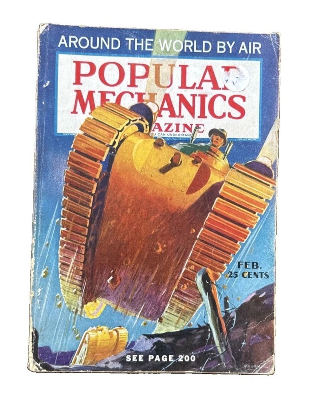 Popular Mechanics Feb 1937 Around The World By Air Tank Cover Art Read Desc.